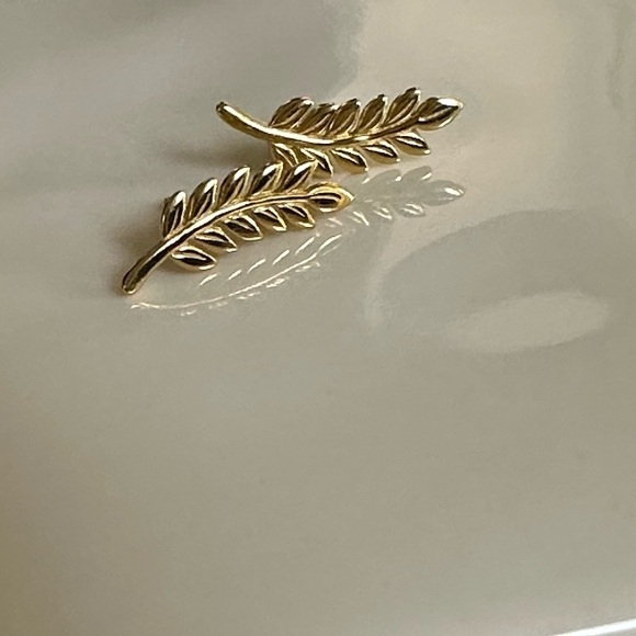 14k Gold Leaf Stud Earrings - Picture 9 of 14
